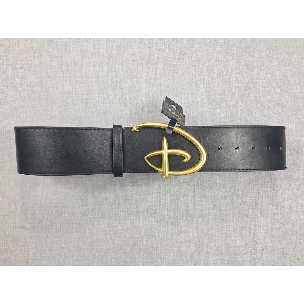 Buckle-Down Disney Signature Logo Belt Black Gold D Buckle Wide Waist Small NEW